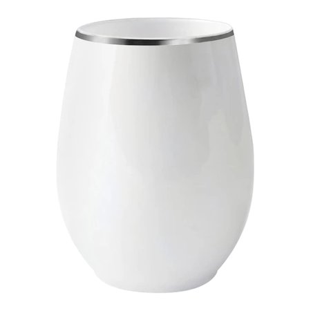 SMARTY HAD A PARTY 12 oz White with Silver Elegant Stemless Plastic Wine Glasses 64 Glasses, 64PK 3712-WHS-CASE